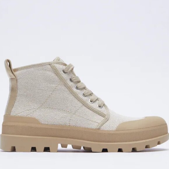 Zara flat  laced fabric ankle boots - Picture 2 of 8